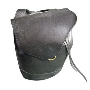 Vintage Toohey Dodge Black Leather Suede Asymmetrical Bucket Backpack Bag